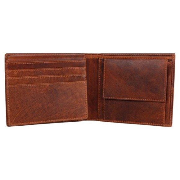 Bifold RFID Bi Fold Leather Wallet Flip out with Change/Coin Pocket - Picture 3 of 4
